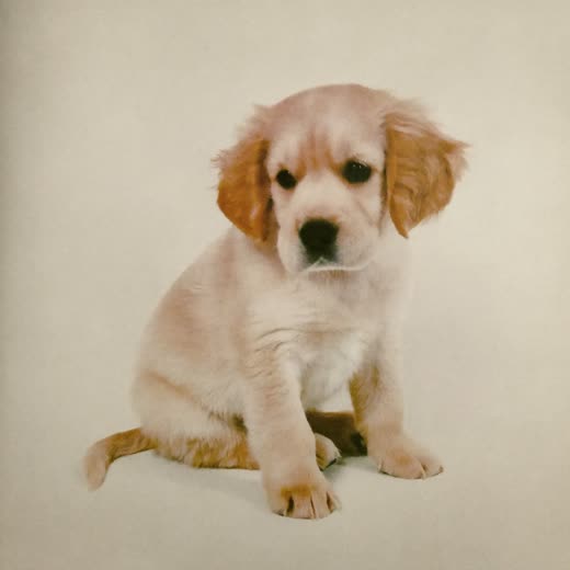 A small fluffy puppy sitting calmly